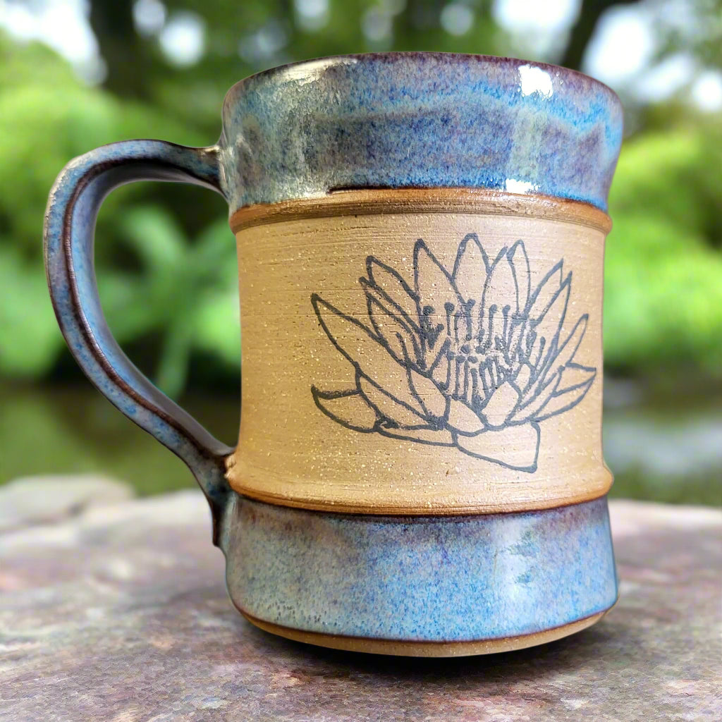 Blue Lotus Mug with blue glaze