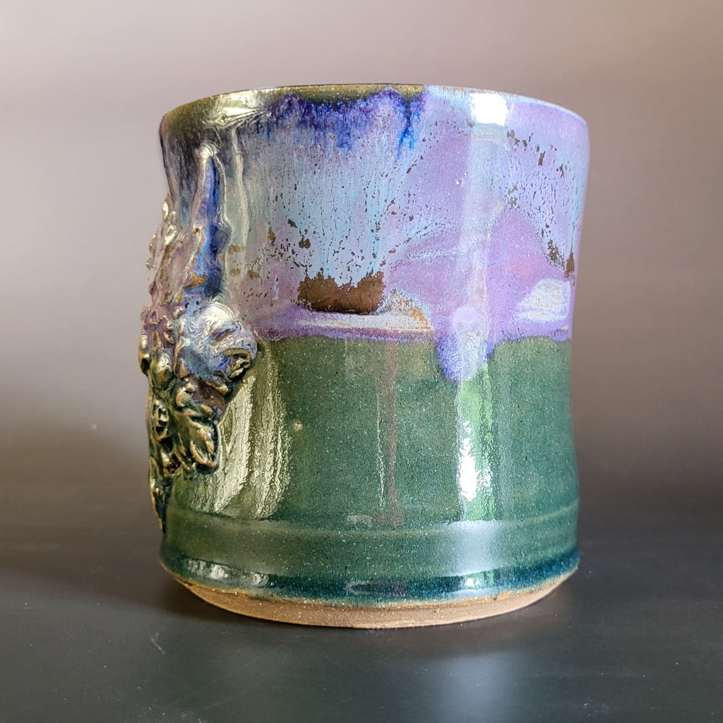 Green Man Mug in Purple and Green Glaze