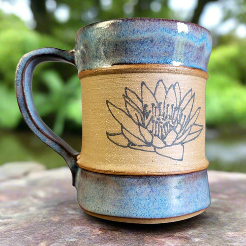 Blue Lotus Mug with blue glaze