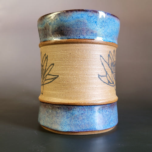 Blue Lotus Mug with blue glaze