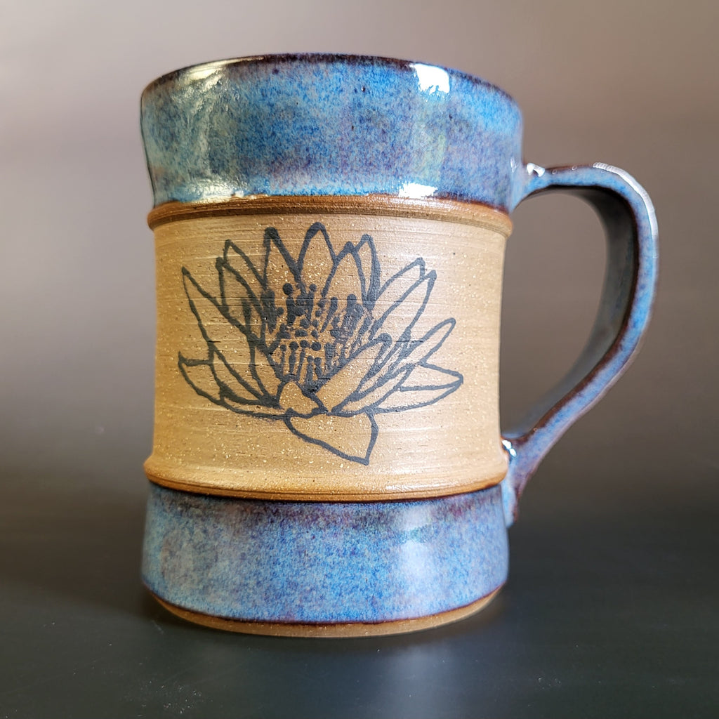 Blue Lotus Mug with blue glaze