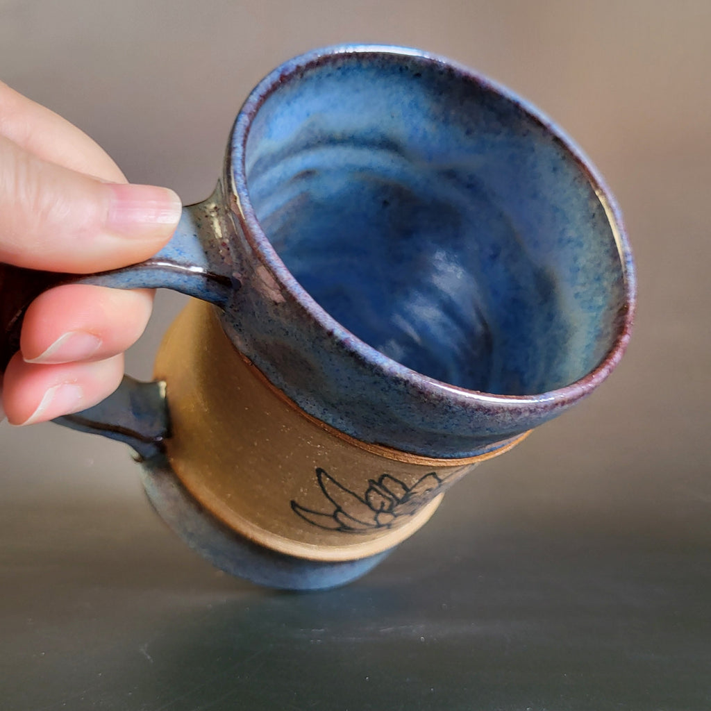Blue Lotus Mug with blue glaze