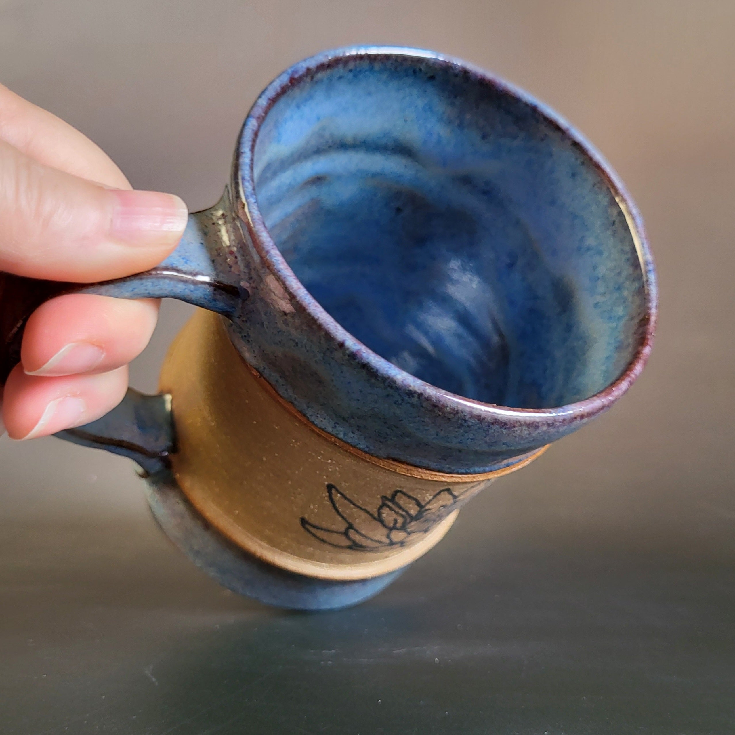 Blue Lotus Mug with blue glaze