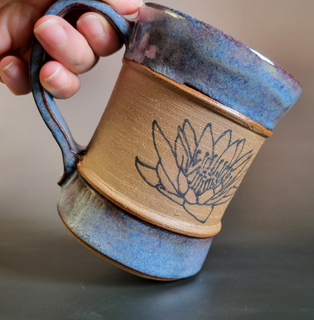 Blue Lotus Mug with blue glaze
