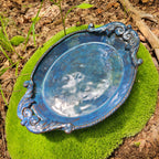 Serving Platter handcrafted with scroll handles in a blue glaze