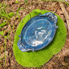 Serving Platter handcrafted with scroll handles in a blue glaze