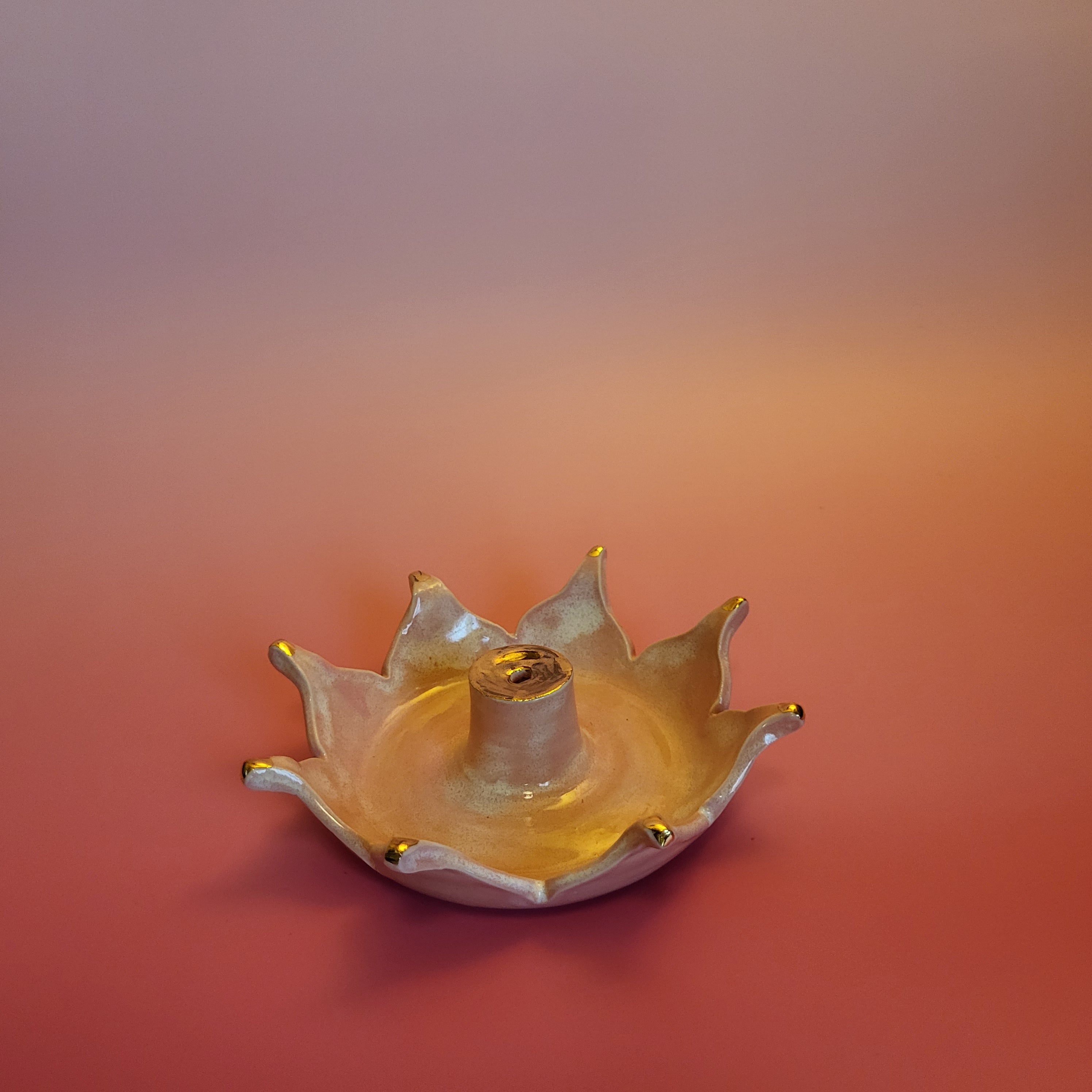 Lotus Porcelain Incense Burner with Pink and 22K Gold Accents