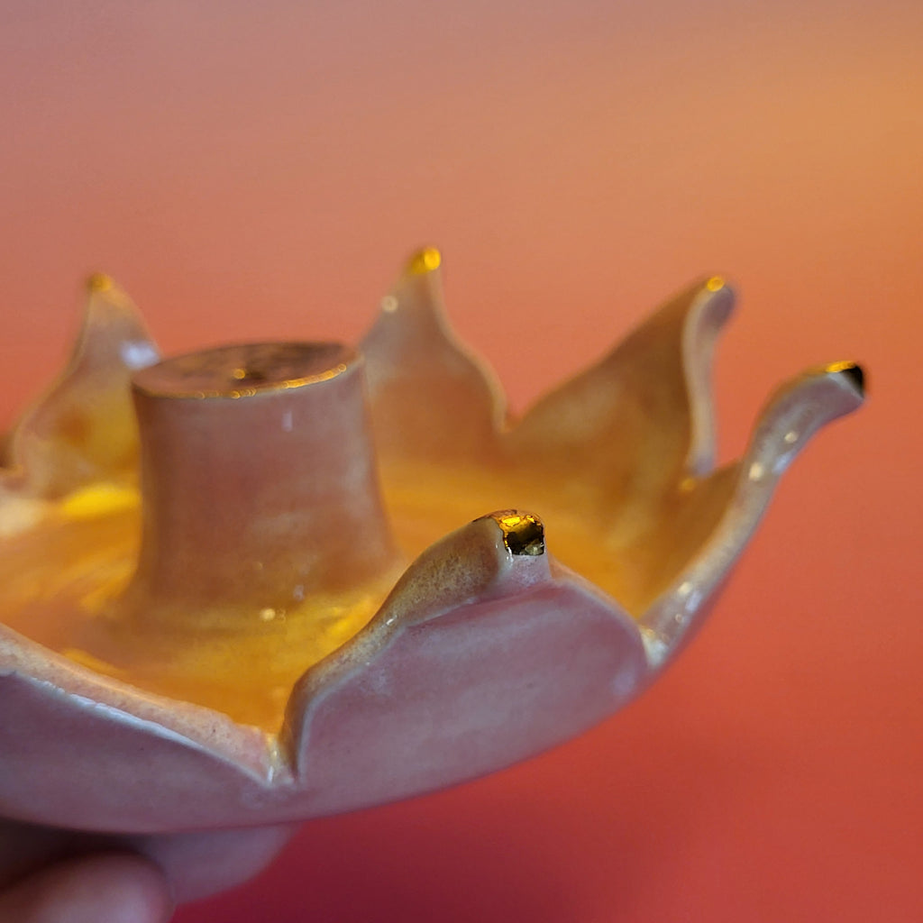 Lotus Porcelain Incense Burner with Pink and 22K Gold Accents