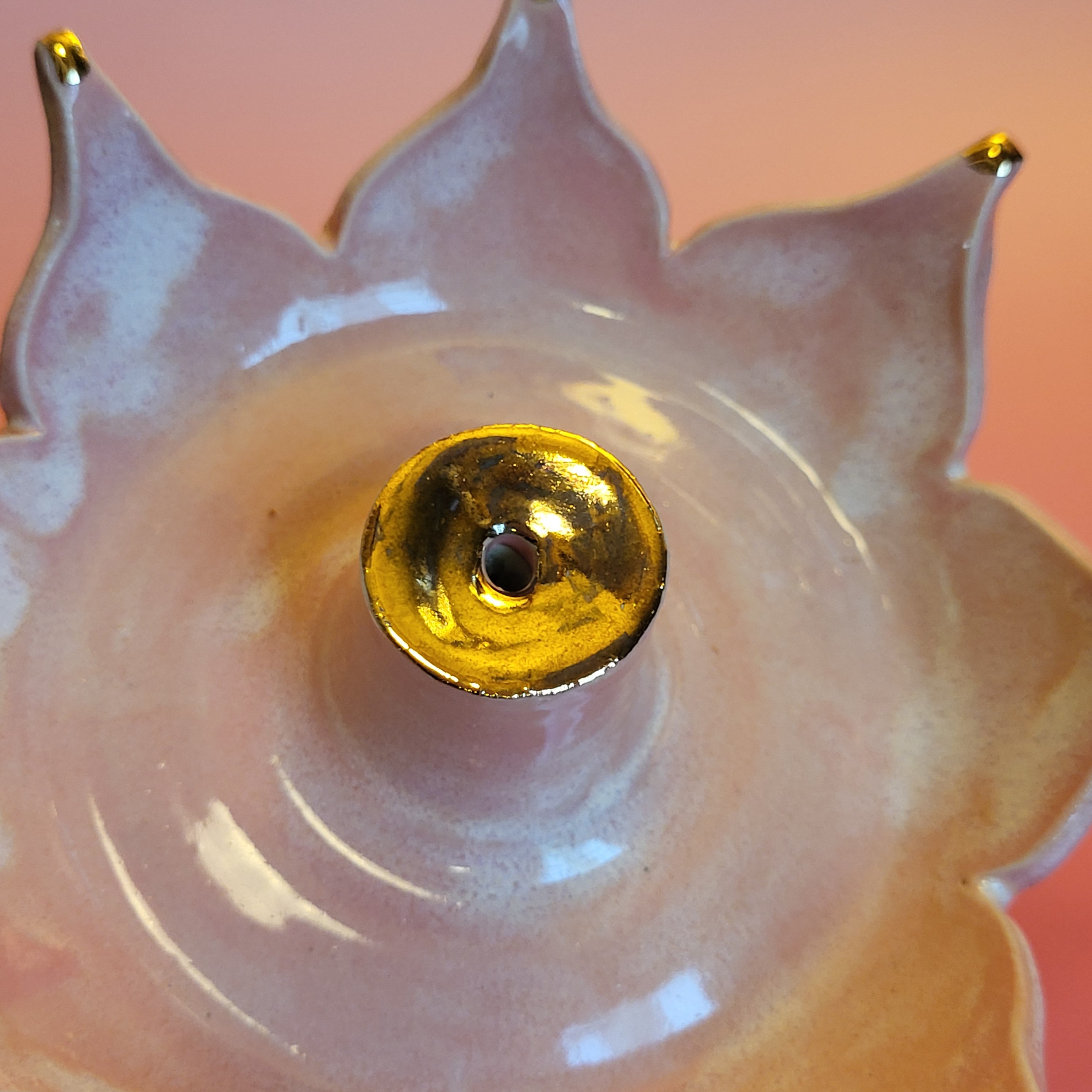Lotus Porcelain Incense Burner with Pink and 22K Gold Accents