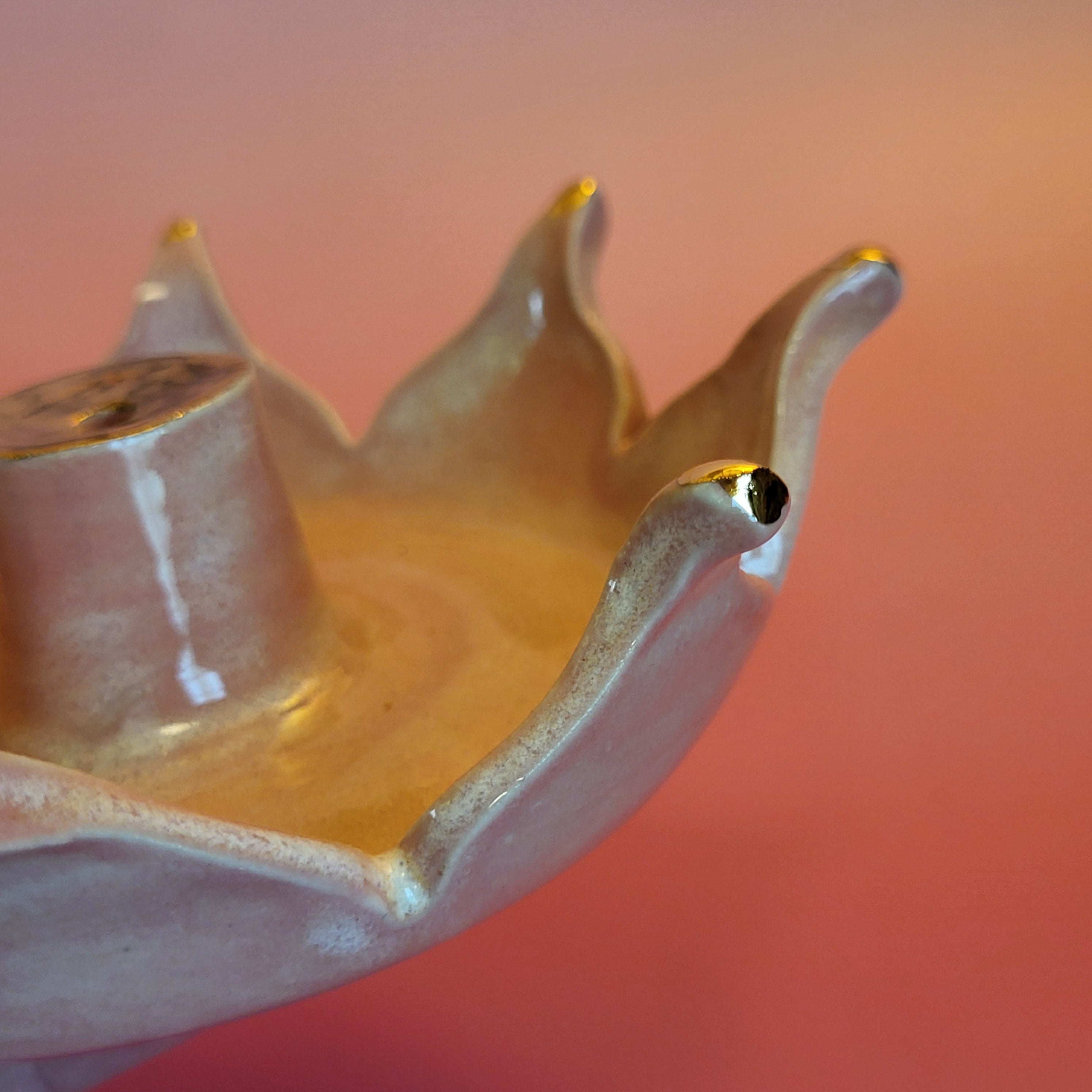 Lotus Porcelain Incense Burner with Pink and 22K Gold Accents