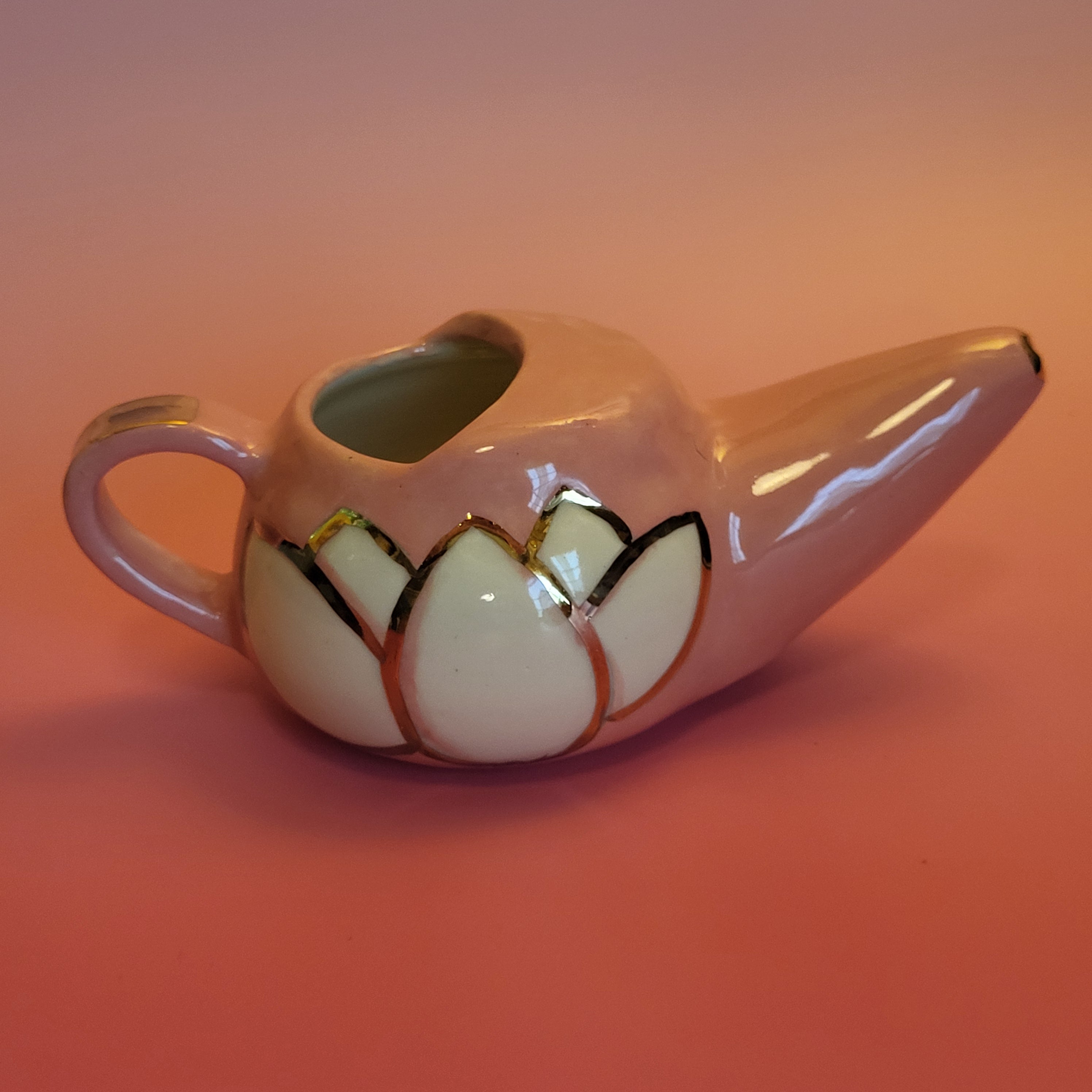 Pink Porcelain Nasal Wash Pot 22K Gold Accents