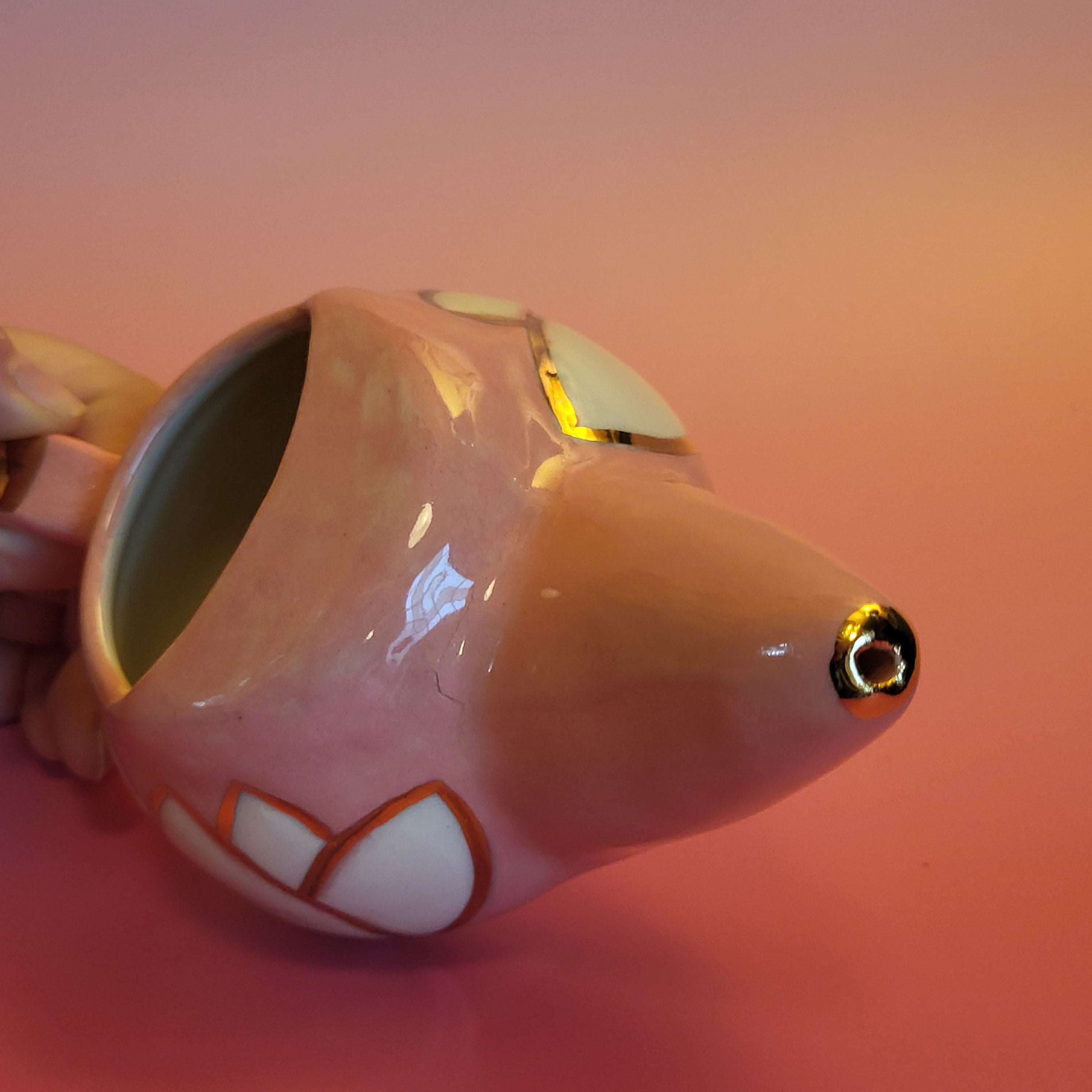 Pink Porcelain Nasal Wash Pot 22K Gold Accents