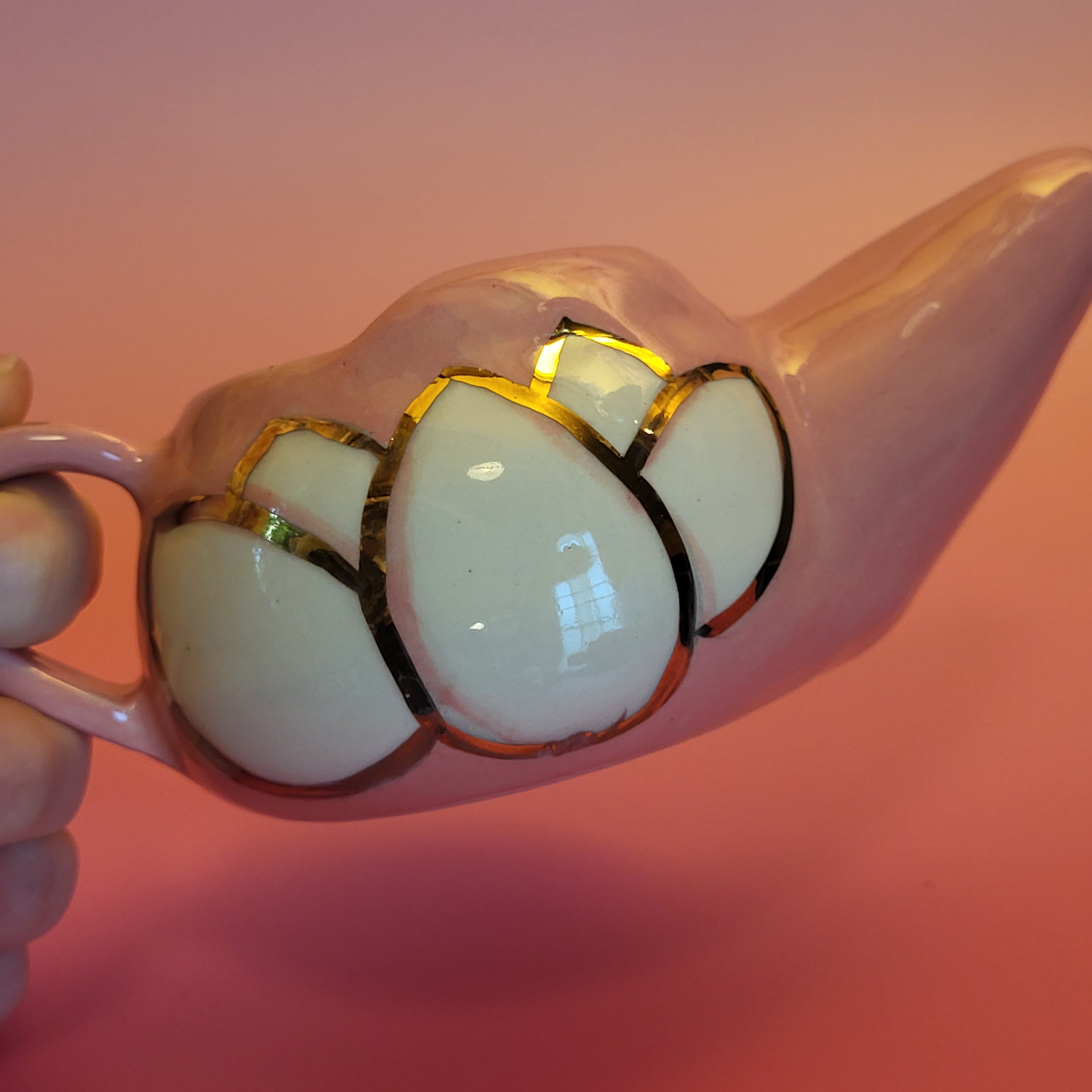 Pink Porcelain Nasal Wash Pot 22K Gold Accents