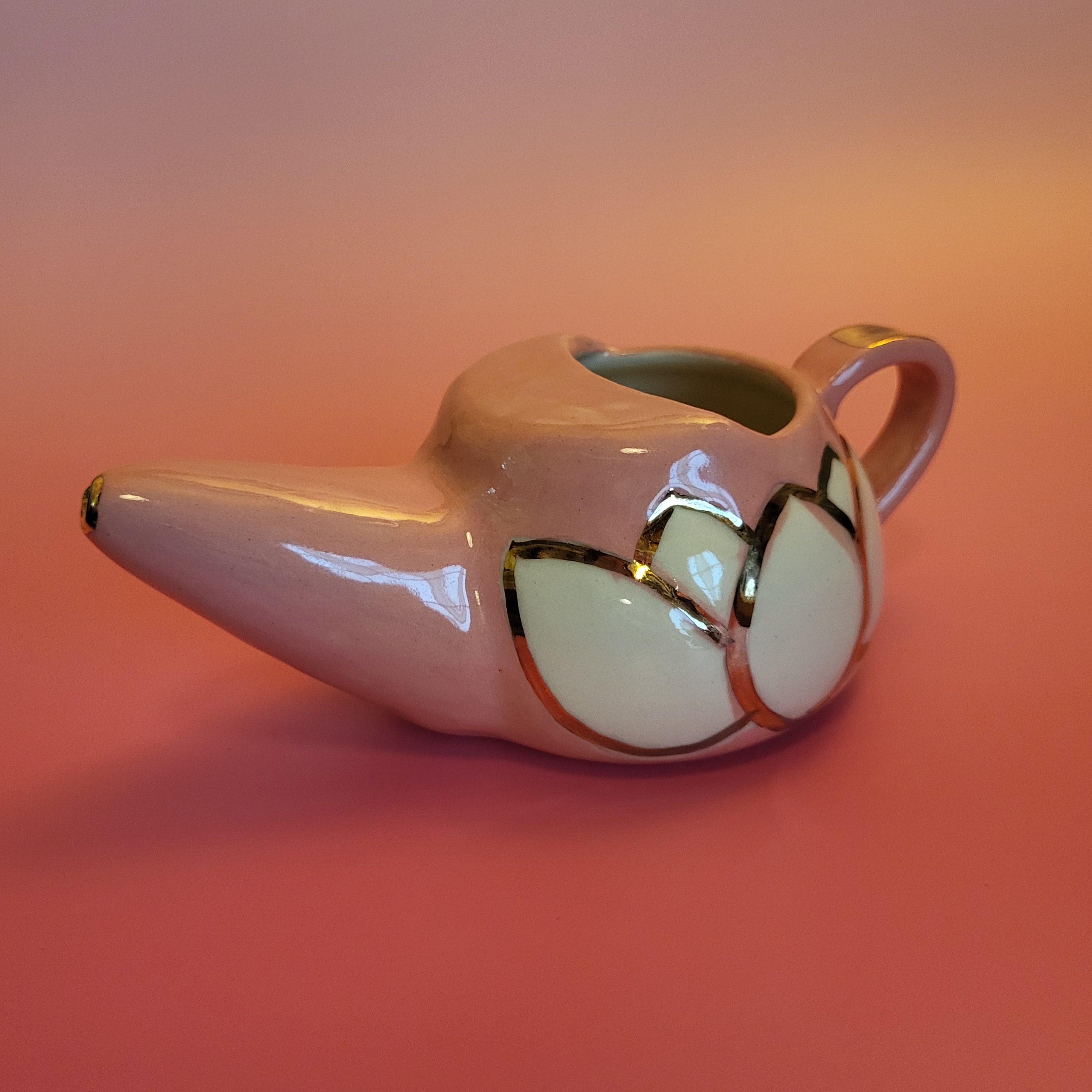 Pink Porcelain Nasal Wash Pot 22K Gold Accents