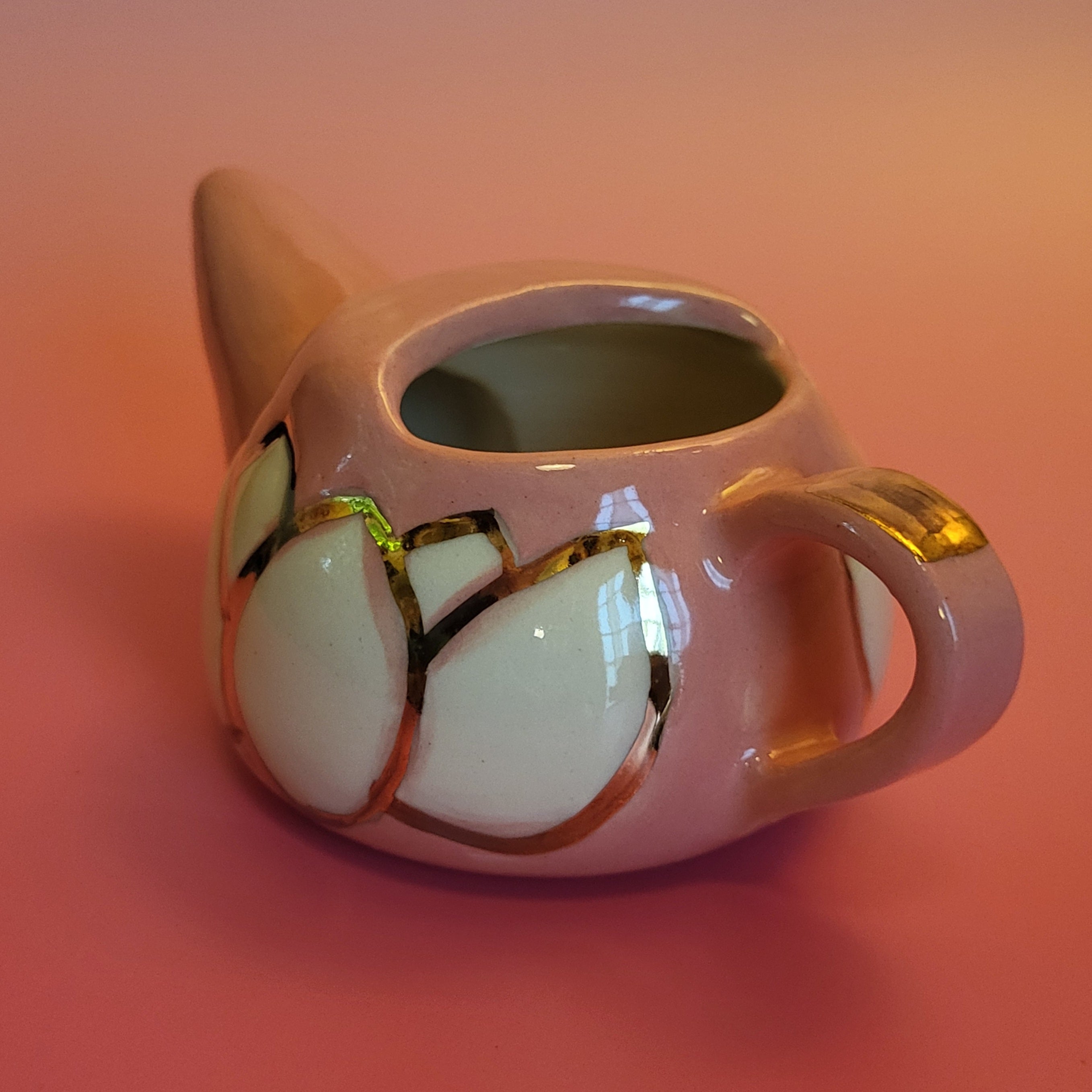 Pink Porcelain Nasal Wash Pot 22K Gold Accents