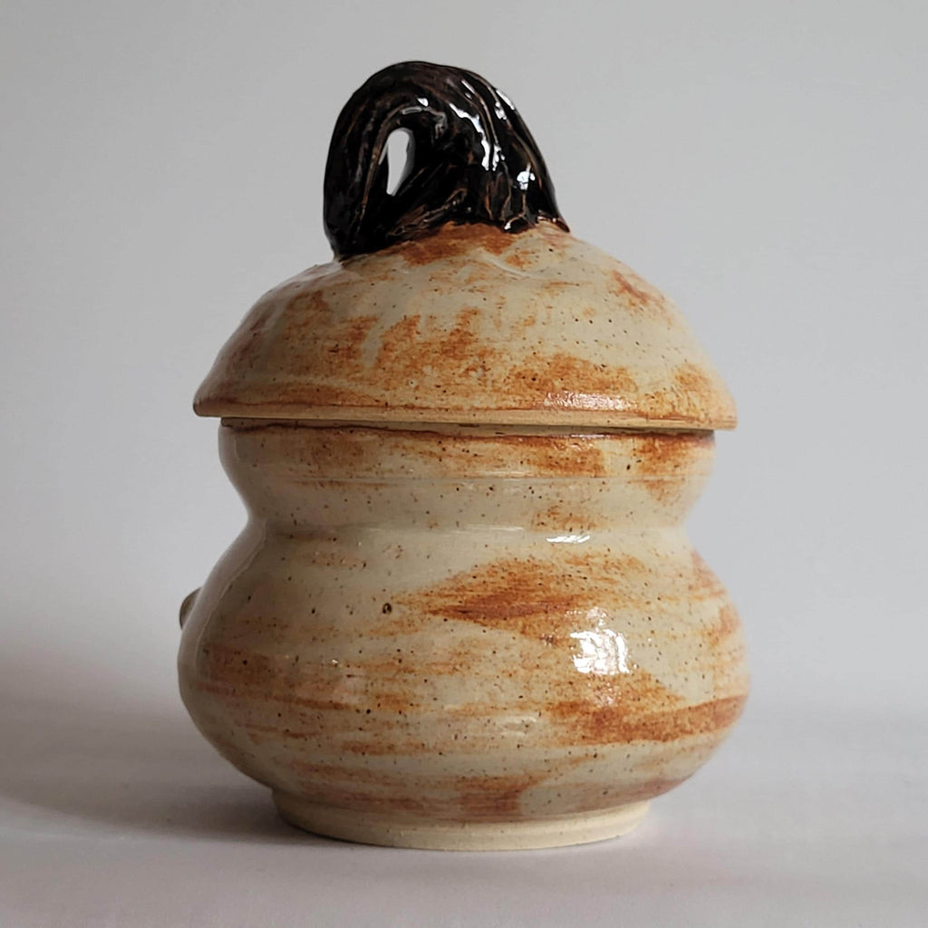 Lidded Jar gourd style with bumps, sugar jar, fall decor,