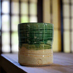 Tea Cup medium size with Wabi Sabi carved design and drippy glazes