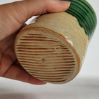 Green Tea Cup medium size with Wabi Sabi carved design and drippy glazes