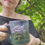 Green Man Mug in Purple and Green Glaze