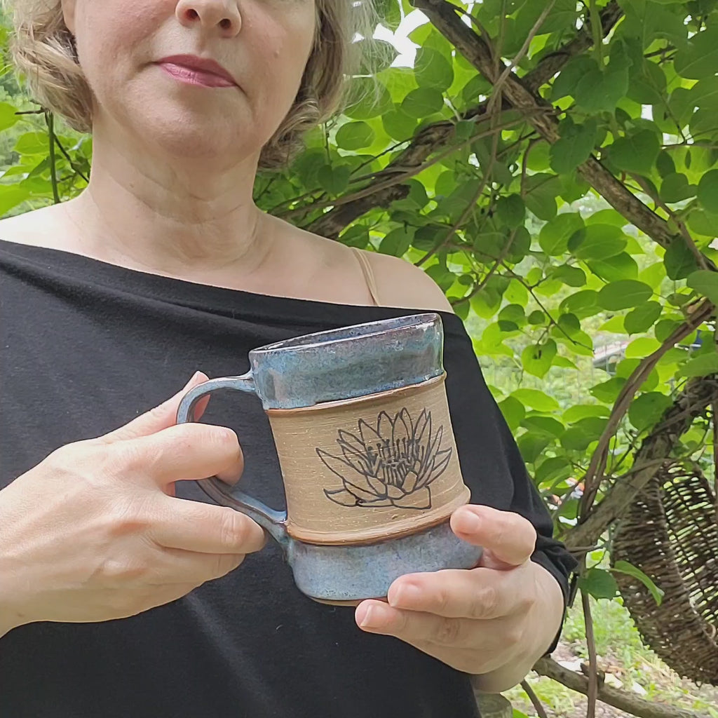 Blue Lotus Mug with blue glaze